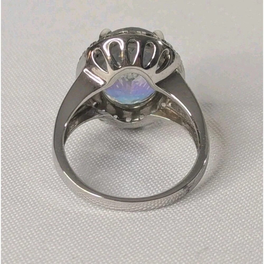 Sterling Silver Mystic Quartz & Zircon Cocktail Ring  Size 9.75